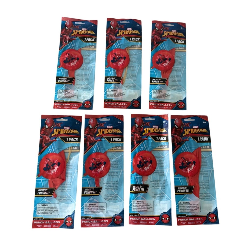 LOT of 7 Marvel Spiderman Balloon Red Superhero Party Favors 6800A